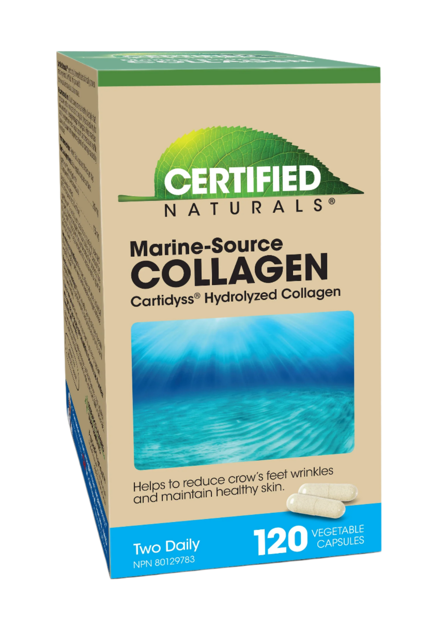 Box of Certified Naturals Marine-Source Collagen on a white background