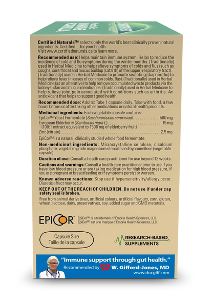 EpiCor Postbiotic Immune Formula, Fermented Yeast with Elderberry & Zinc, 60 Capsules